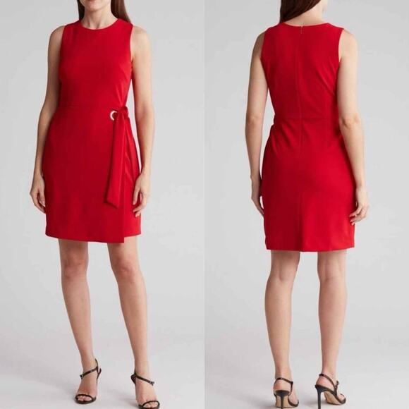 Tahari ASL Stretch Crepe A-Line Grommet Side Tie Mini Dress Size US 8 Red - Picture 10 of 10